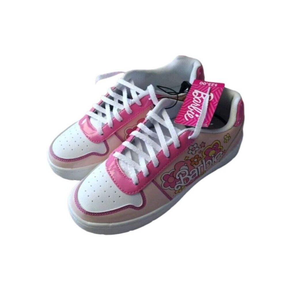 Barbie Women's Sneakers Pink Size 8 Colorful Flower Print Logo School Vacation